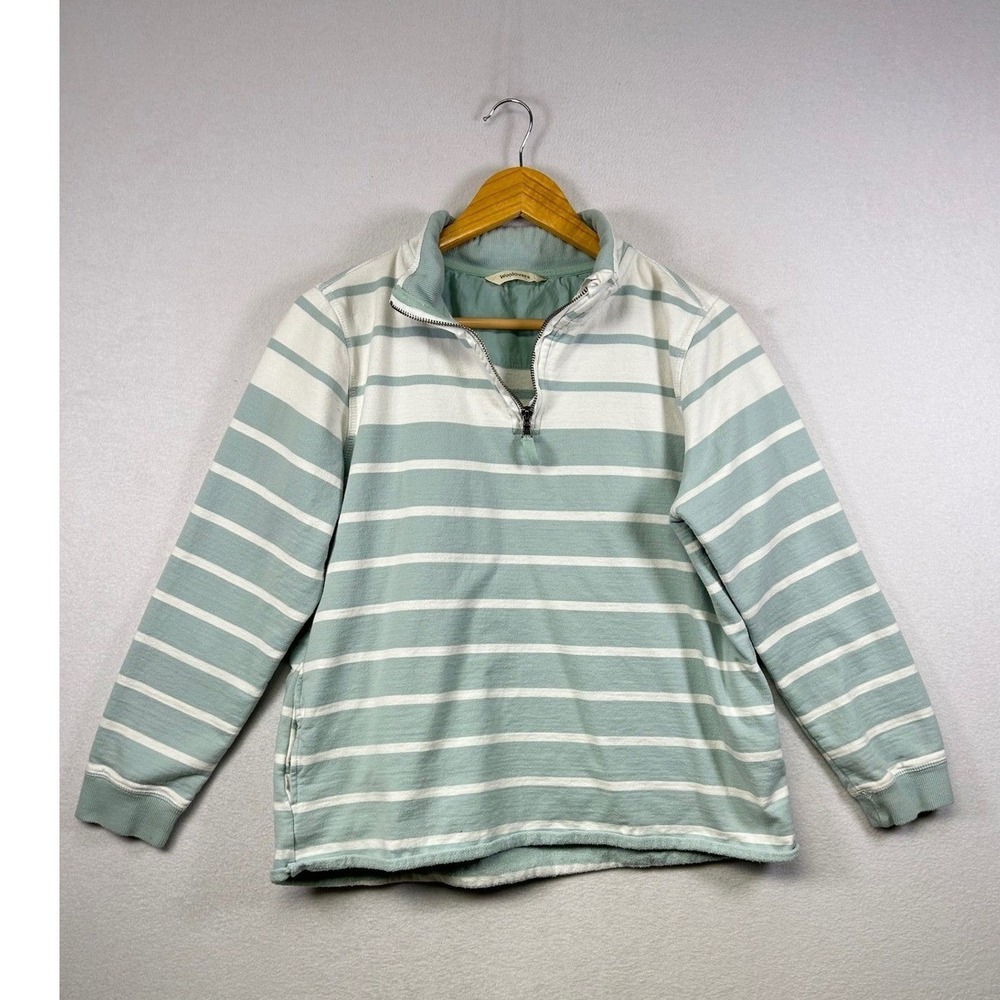 Organic Cotton Woolovers Striped Quarter Zip Sweatshirt Blue White Size L